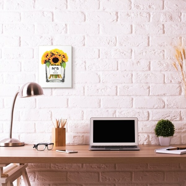 Stupell Industries Fashion Designer Flower Bottle Yellow Watercolor Wood Wall Art, Proudly Made in USA