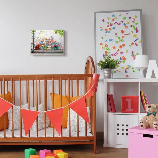 The Kids Room by Stupell Colorful Bicycle Rainbow Sidewalk Modern Painting Wood Wall Art, Proudly Made in USA