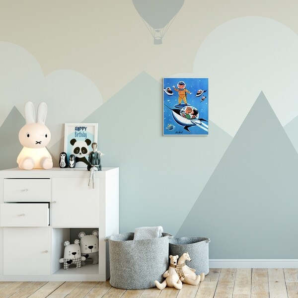 The Kids Room by Stupell Space Adventure Cartoon Blue Yellow Kids Nursery Painting Wood Wall Art, Proudly Made in USA