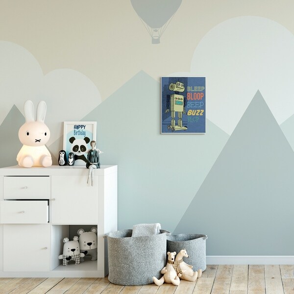 The Kids Room by Stupell Beep Bloop Cartoon Robot Kids Nursery Design Wood Wall Art, Proudly Made in USA