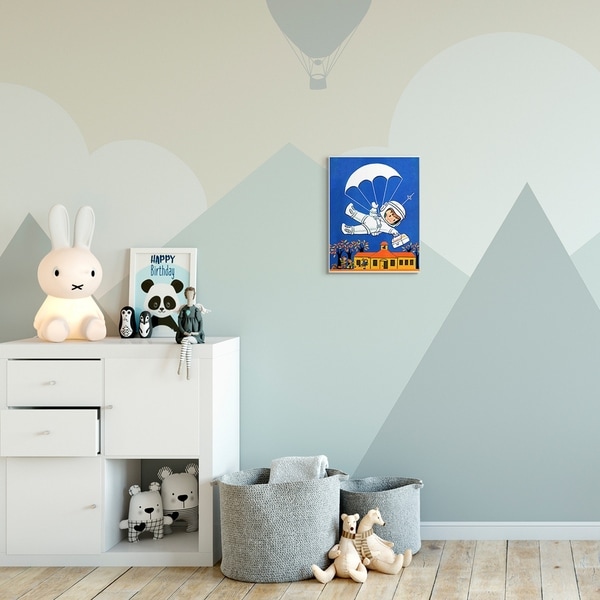 The Kids Room by Stupell Space Landing Cartoon Kids Nursery Painting Wood Wall Art, Proudly Made in USA