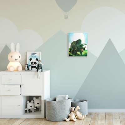 The Kids Room by Stupell Dinosaur Field Blue Green Kids Nursery Painting Wood Wall Art, Proudly Made in USA