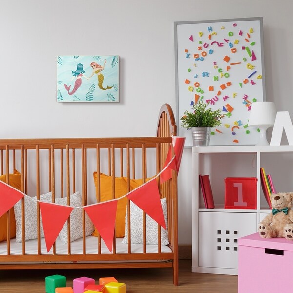 The Kids Room by Stupell Mermaid Hang Out Kids Nursery Blue Design Wood Wall Art, Proudly Made in USA