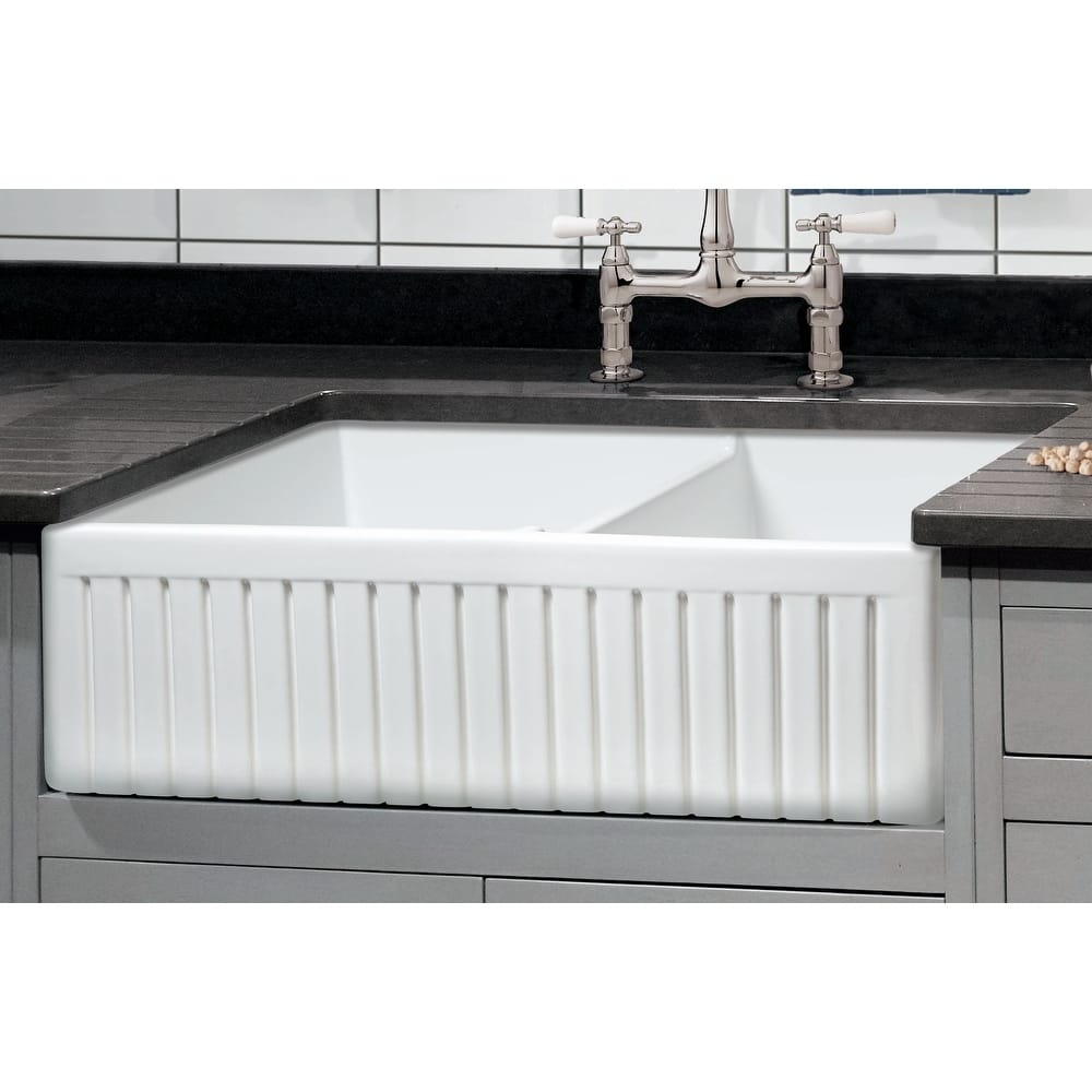 Sutton Place Fireclay 33" L x 18" W Double Basin Farmhouse Kitchen Sink In White
