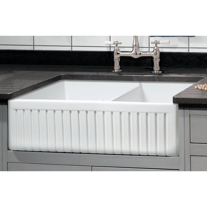Sutton Place Fireclay 33" L x 18" W Double Basin Farmhouse Kitchen Sink In White