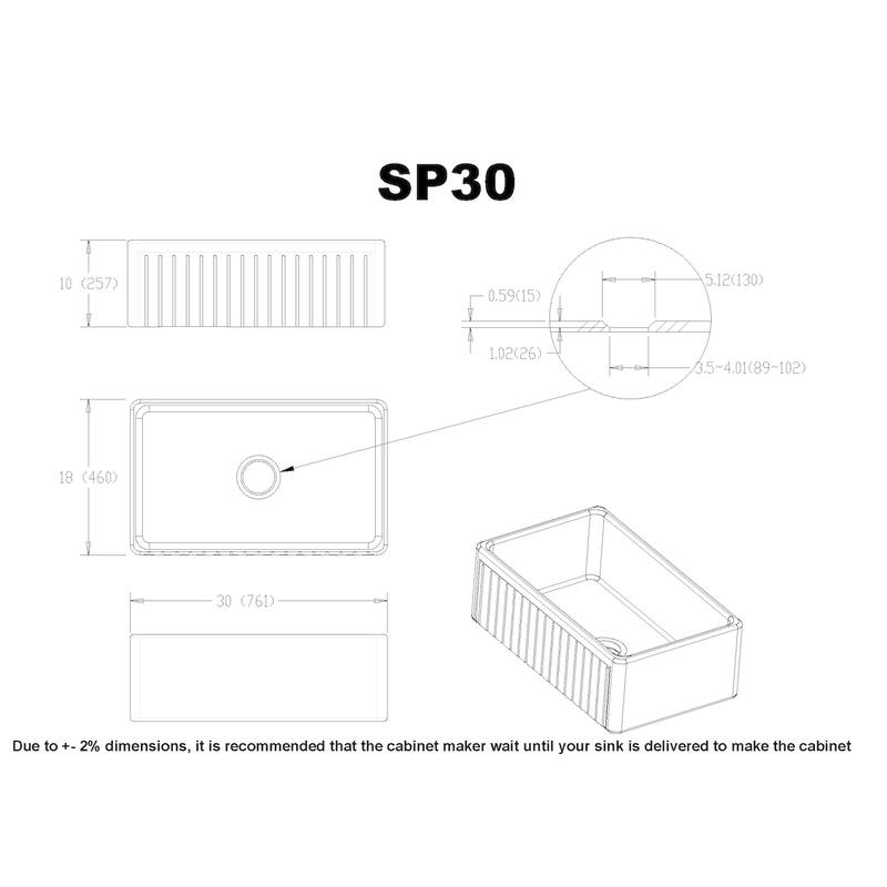 Sutton Place Fireclay 30" L x 18" W Single Basin Farmhouse Kitchen Sink In White