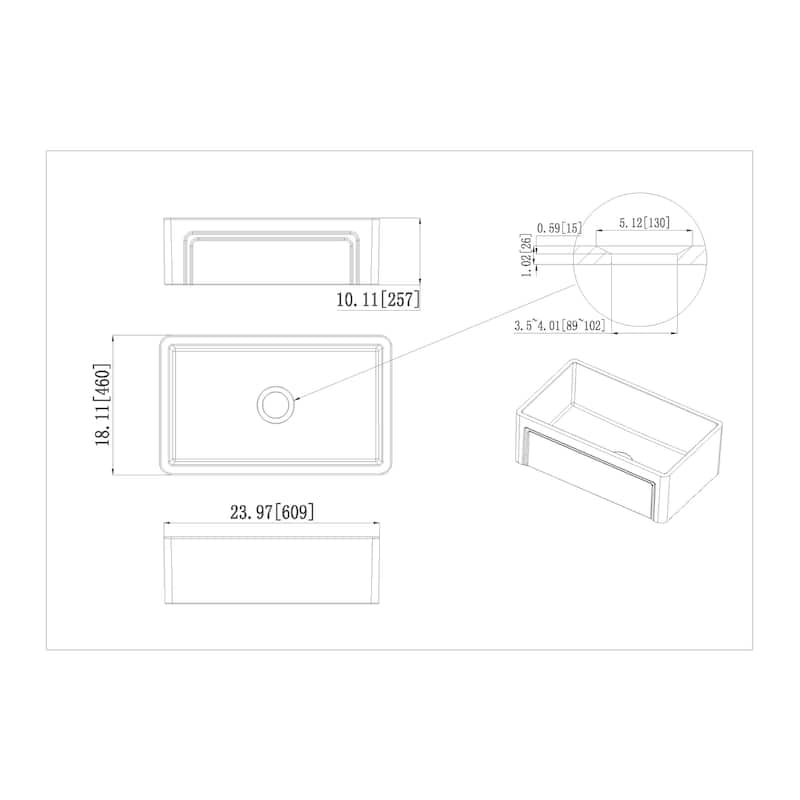 Olde London Fireclay 24" L x 18" W Single Basin Farmhouse Kitchen Sink In White