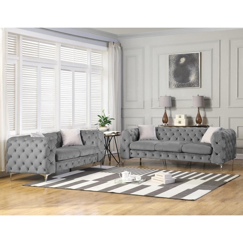 Best Master Furniture Tufted Velvet Upholstered 2 Pieces Sofa Set