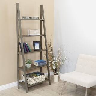 OSP Home Furnishings Hillsboro Ladder Bookcase, Grey Washed Finish