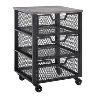 OSP Home Furnishings Jarrett Multiple Drawer Rolling Cart with Walnut Top and Black Base