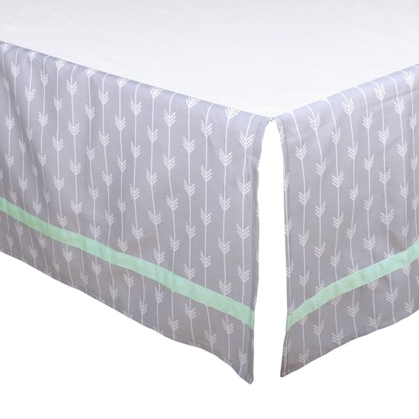 slide 1 of 1, The Peanut Shell Arrow Print Tailored Crib Dust Ruffle in Mint/Grey