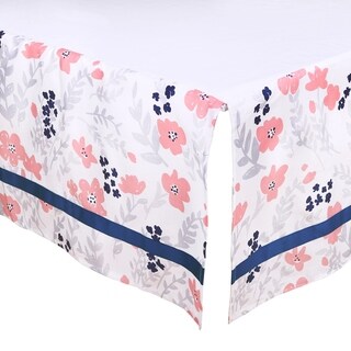 The Peanut Shell Floral Print Tailored Crib Dust Ruffle in Coral/Navy