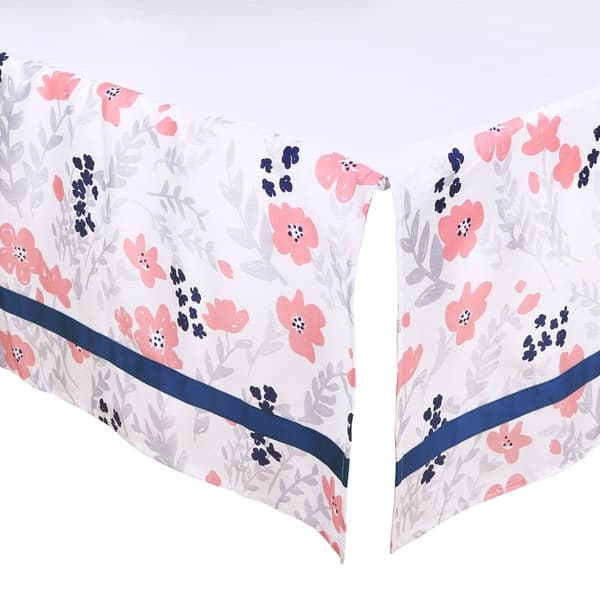 slide 1 of 1, The Peanut Shell Floral Print Tailored Crib Dust Ruffle in Coral/Navy