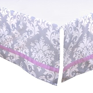 The Peanut Shell Damask Tailored Crib Dust Ruffle in Purple/Grey