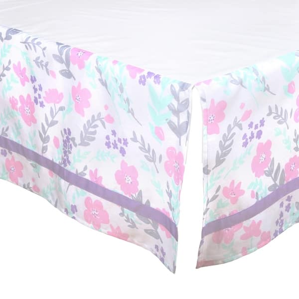 slide 1 of 1, The Peanut Shell Floral Print Tailored Crib Dust Ruffle in Pink/Mint