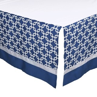 The Peanut Shell Geo Print Tailored Crib Dust Ruffle in Navy/Grey