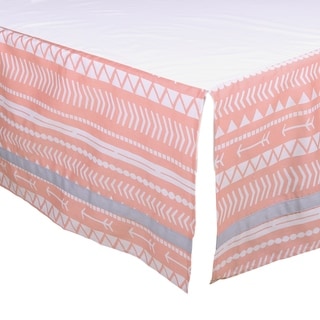 The Peanut Shell Tribal Print Tailored Crib Dust Ruffle in Coral/Grey