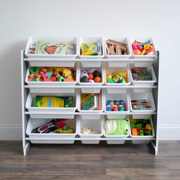Humble Crew Toy Storage Organizer with Shelf and 9 Storage Bins White