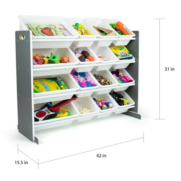 Porch & Den Odino Grey/White16bin Toy Storage Organizer Bed Bath