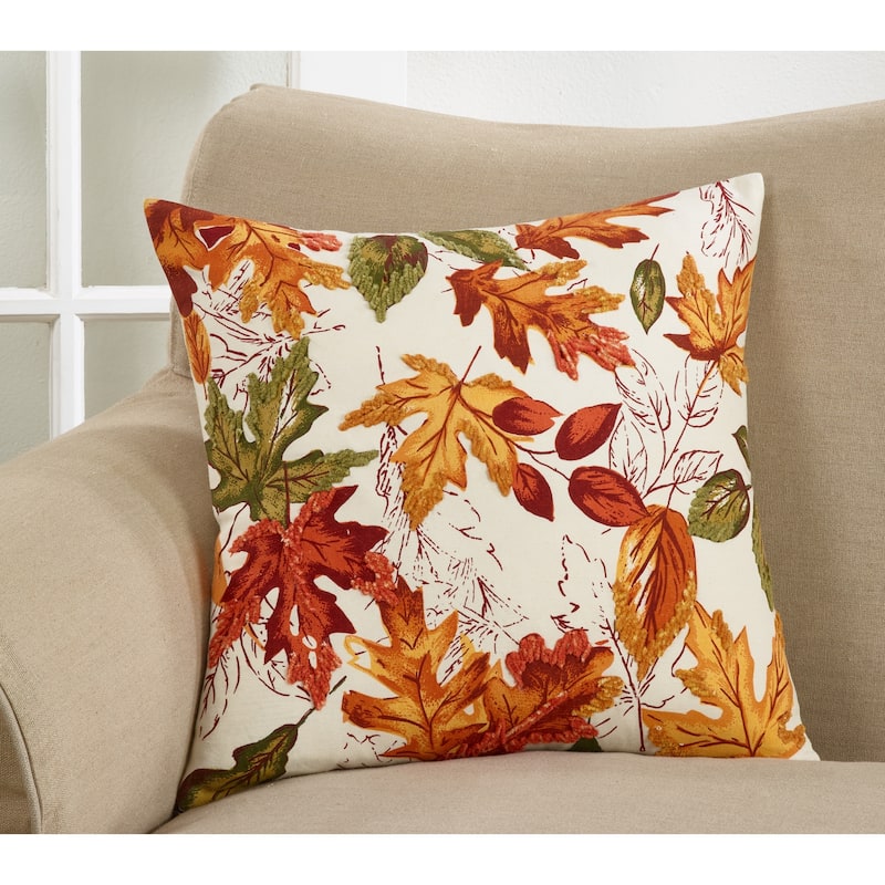 Embroidered Autumn Leaves Throw Pillow