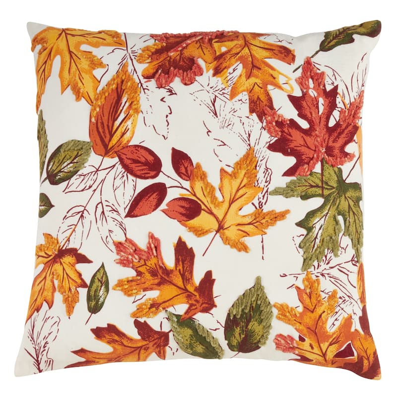 Embroidered Autumn Leaves Throw Pillow - Cover Only