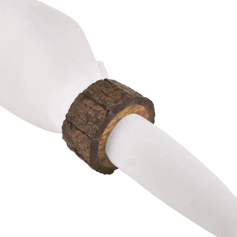 Bark Design Wooden Napkin Rings (Set of 4)
