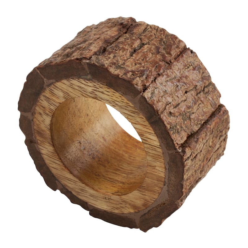 Bark Design Wooden Napkin Rings (Set of 4)