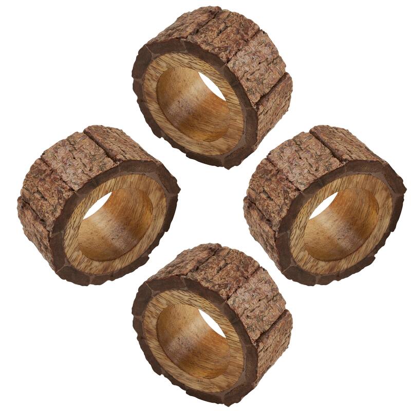 Bark Design Wooden Napkin Rings (Set of 4)