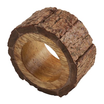 Bark Design Wooden Napkin Rings (Set of 4)