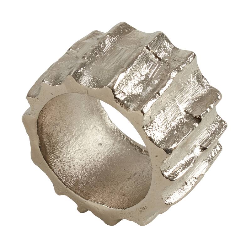 Ribbed Design Napkin Ring Holders (Set of 4) - Silver
