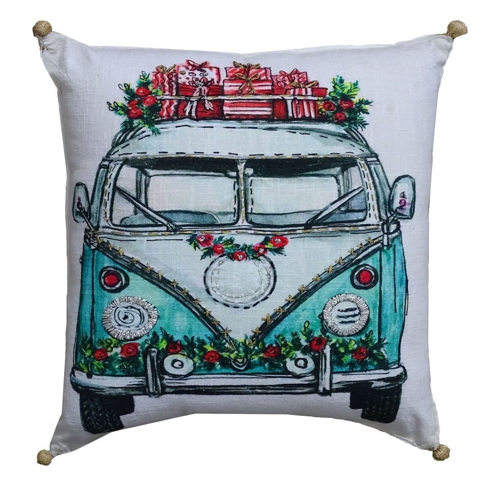 Throw Pillow Cover Christmas Holiday Van Embroidered & Printed