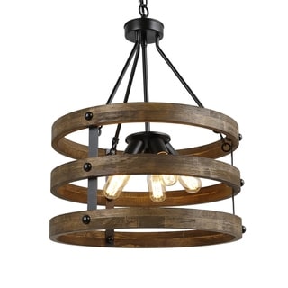 Farmhouse 5-lights Chandelier with Wooden 3-layer Ring for Kitchen Isalnd - D18"x H 25" (D18"x H 25") - Chandeliers For Bedrooms by Overstock.com