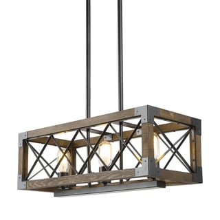 Farmhouse Lighting Wooden Chandelier with 3 Lights for Kitchen Island - L23.5"xW10"xH10" (L23.5"xW10"xH10") - Chandeliers For Bedrooms by Overstock.com