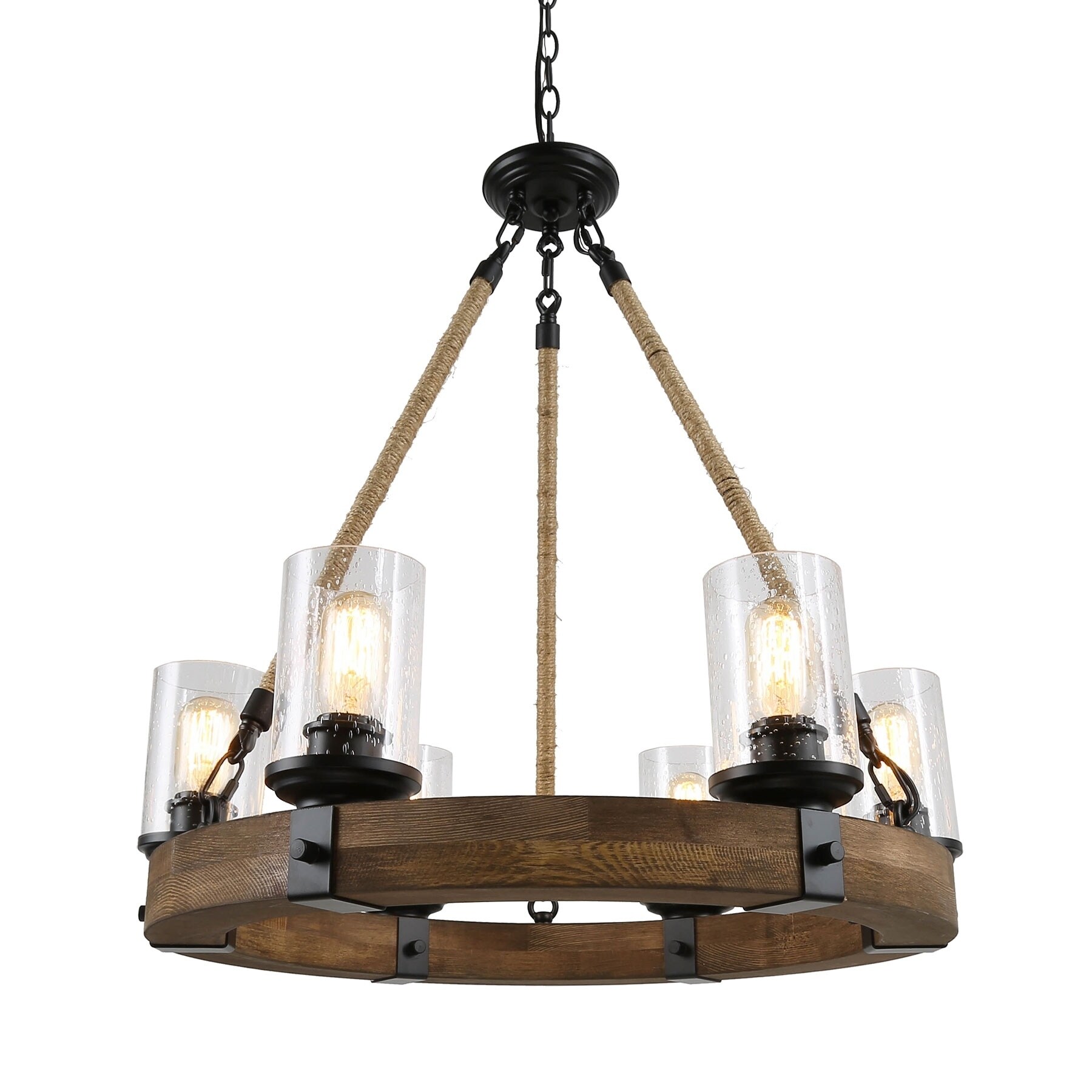 Shop Black Friday Deals On Farmhouse 6 Lights Quorum Wooden Chandelier Lighting For Kitchen Island D25 X H 28 Overstock 29742622