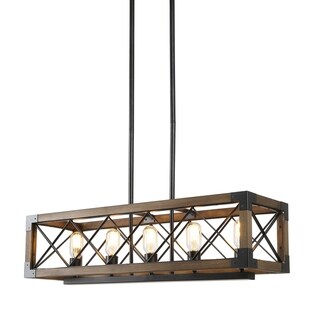 Farmhouse Lighting Wooden Chandelier with 5 Lights for Kitchen Island - L31.5"xW10"xH10" (L31.5"xW10"xH10") - Chandeliers For Bedrooms by Overstock.com