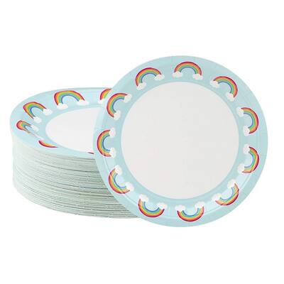 Blue Panda 80-Count Disposable Paper Plates, Rainbow Party Supplies, 9 x 9 Inch