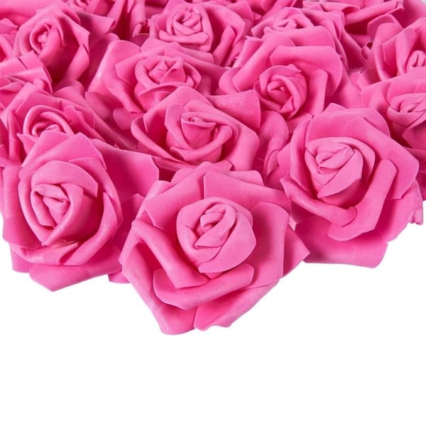 100Pack Deep Pink Rose Artificial Flower Heads for Wedding Home