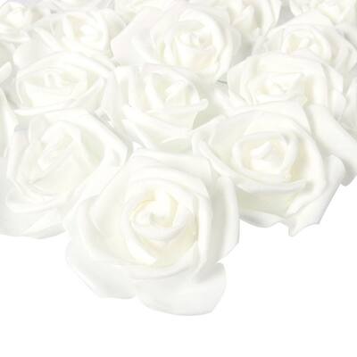 100-Pack White Rose Artificial Flower Heads for Wedding Party Home Decorations
