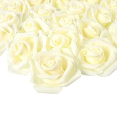 100-Pack Off White Rose Artificial Flower Heads for Wedding Party Decorations