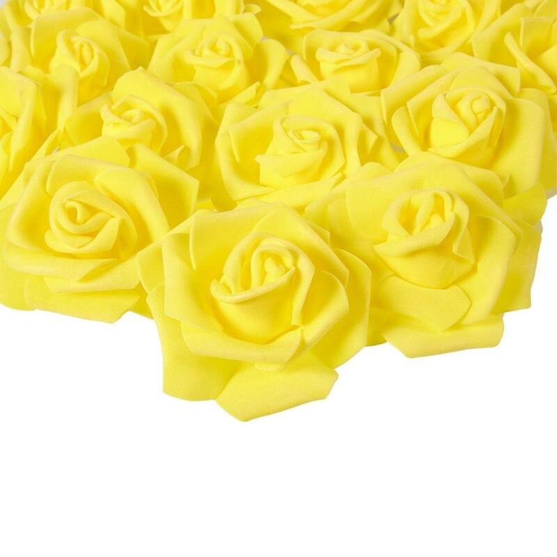 100-Pack Yellow Rose Artificial Flower Heads for Wedding Home Party Decorations