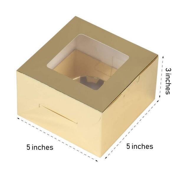 24Pack Glossy Bakery Cupcake Boxes With Window Inserts, Gold Silver