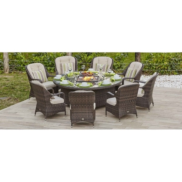 Shop 9-Piece Outdoor Wicker Gas Fire Pit Set Round Table ...