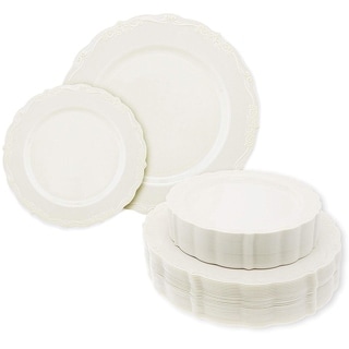 Disposable Elegant Vintage Plastic Plate, Included: 30 Dessert+30 Dinner Plate