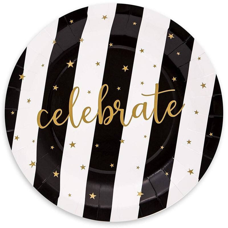 Juvale Black and Gold Celebrate Paper Party Plates (80 Count) 9 Inches