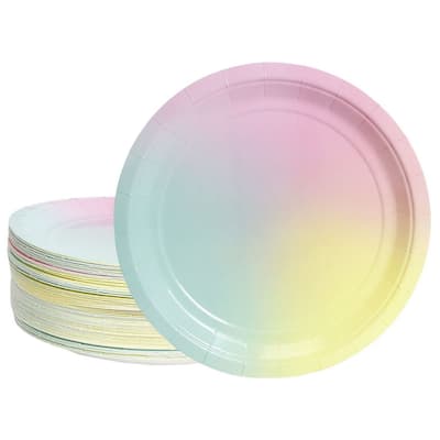 80-Pack Disposable Paper Plates, Ombre Party Supplies for Dinner Lunch, 9" x 9"