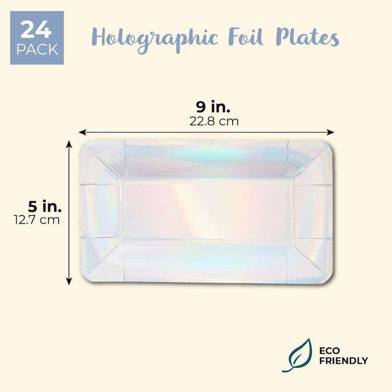 Juvale Rectangular Paper Party Appetizer Plates, Holographic Foil (24 ...