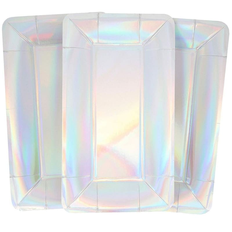 Juvale Rectangular Paper Party Appetizer Plates, Holographic Foil (24 Pack)