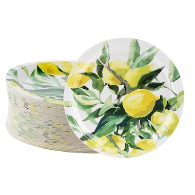 80-Pack Disposable Paper Plates, Lemon Party Supplies For Dinner Lunch, 9" x 9"