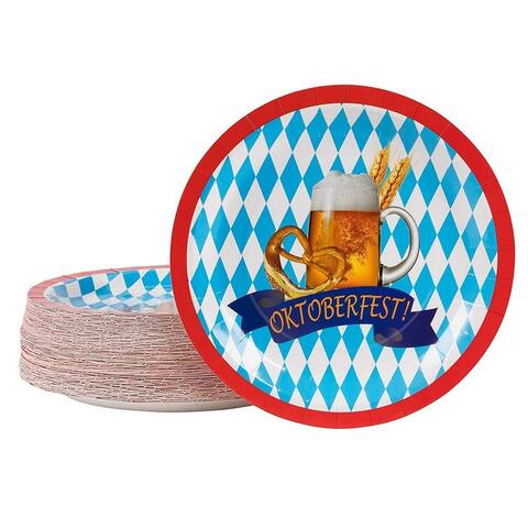 80-Pack Disposable Paper Plates, Oktoberfest Theme Design, 9 Inches