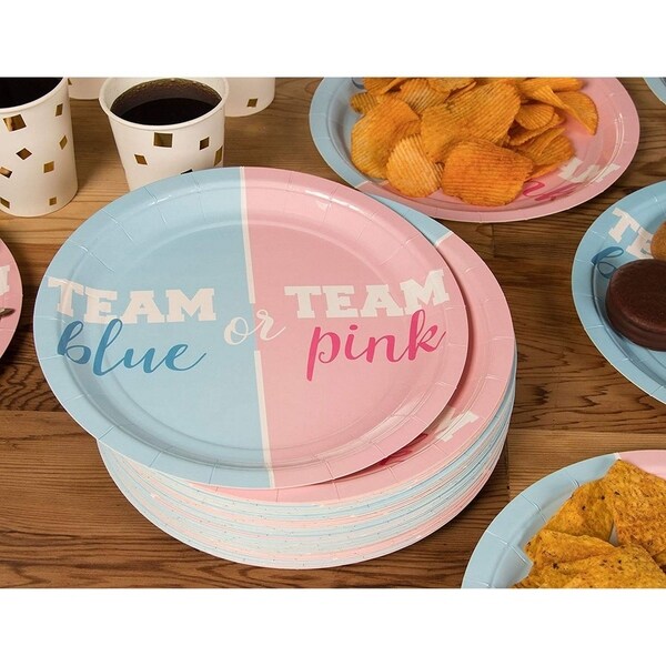 pink and blue paper plates